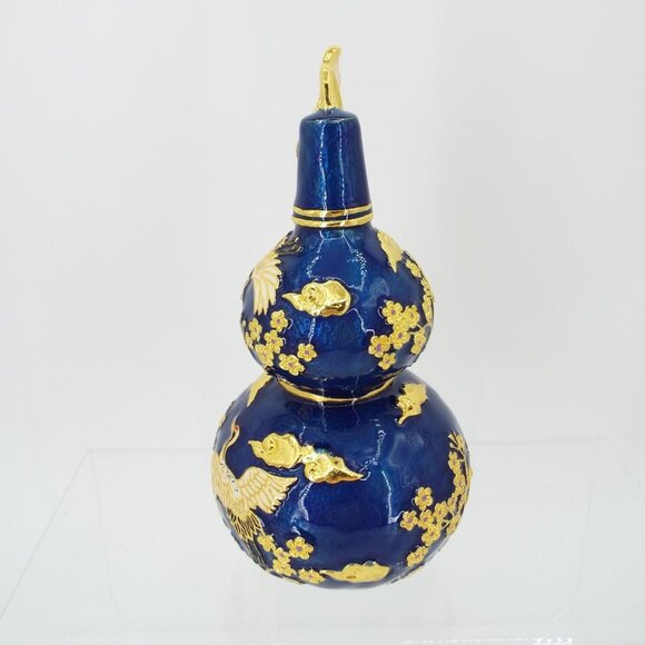 Feng Shui Blue and Gold Wu Lou 6" Calabash Gourd Joyous Cranes - Picture 2 of 10